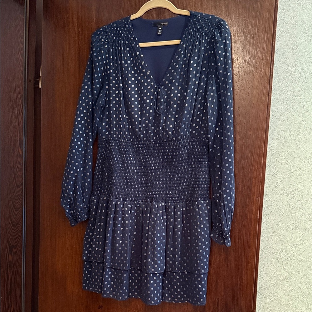 Aqua Navy Polka Dot Dress